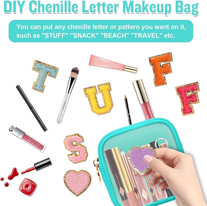 Mini Clear Travel Makeup Organizer Bag for Purse, Small Cute Preppy Makeup Bag Cosmetic Zipper Pouch Purse, Transparent PVC & Nylon Waterproof Travel Toiletry Storage Clutch for Women Men Girls(Mint)