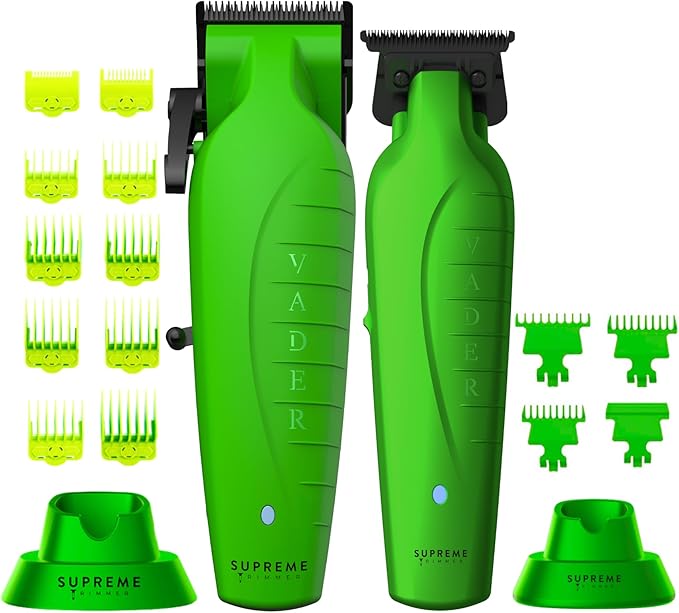 Supreme Trimmer 2-in-1 Vader Clipper & Trimmer Kit | Cordless Beard Trimmer & Mens Clippers Set for Barbers or Home | with DLC Coated Blades | Acid