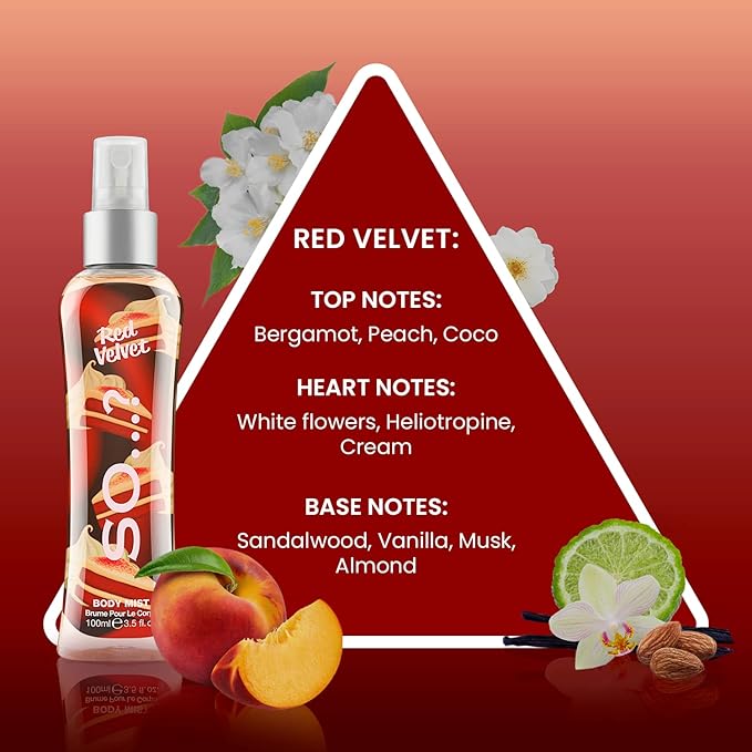 So…? Red Velvet Body Mist - Fruity, Floral, Vanilla Perfume for Women - 6 Hour Wear Body Spray for Women - Cruelty Free - 3.5 oz