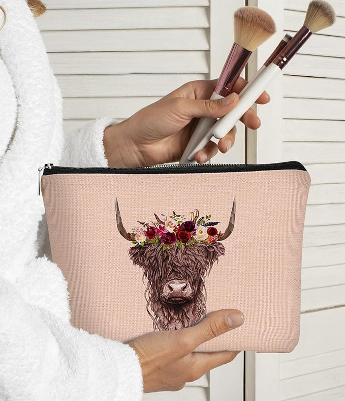 Cow Gifts for Cow Lovers, Cow Gift Western Small MakeUp Bag,Pink Cosmetic Bag,Gifts for Women Colleague Friend Teen Girls Coworkers,Birthday Christmas Makeup Bag Organizer Gifts for Women