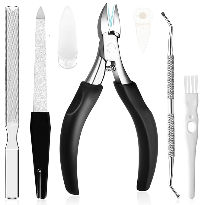 Toe Nail Clippers for Ingrown & Thick Toenails, 6PCS Professional Ingrown Toenail Removal Kit and Nail File & Toenail Lifter Pedicure Tools Kit for Seniors Gifts, Long Handle for Men
