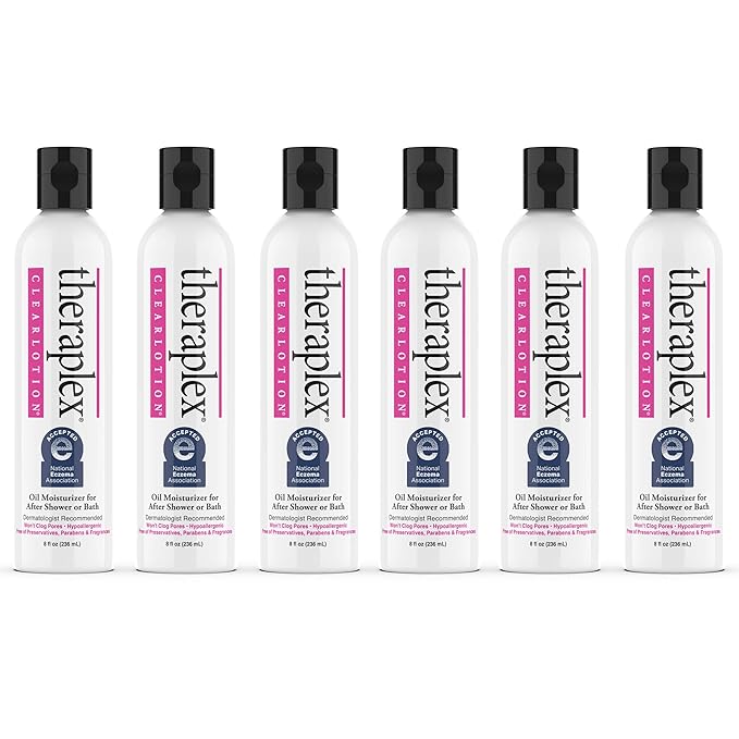 Theraplex Clear Emollient Lotion (8 oz) - No Parabens or Preservatives, Noncomedogenic and Hypoallergenic, Fragrance Free, Dermatologist recommended (6 Pack Pour)