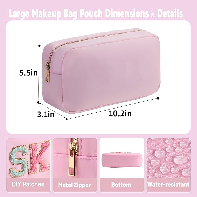 Travel Essentials Makeup Bag for Women Water-resistant Toiletry Organizer Nylon Cosmetic Pouch Preppy Stuff