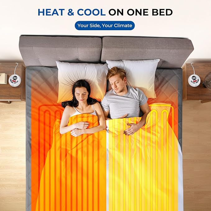 Heated Mattress Pad Queen Size Quilted Zone Heating Electric Bed Warmer Comfort Heat Mattress Pad Cover Dual Controller（10 Heat Setting | 1-12 Hours Auto Shut Off | with 8-21 Inch Deep Pocket） Gray