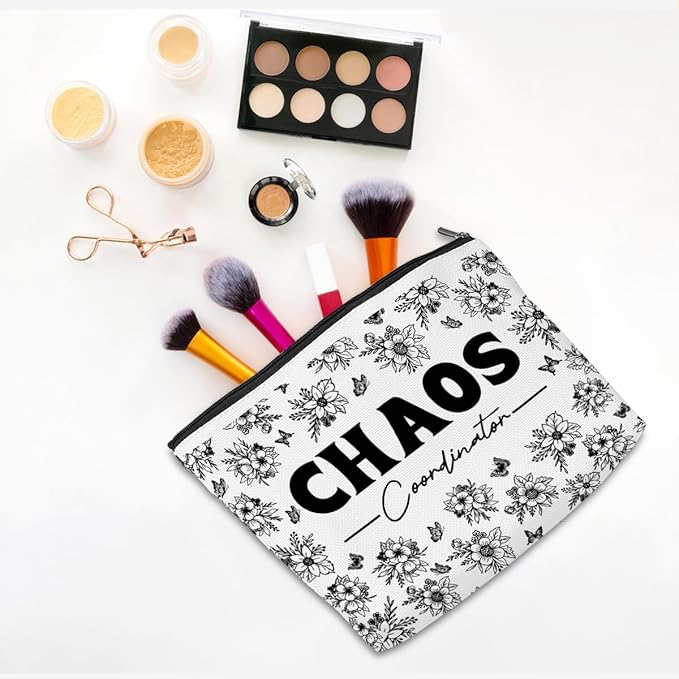 Chaos Coordinator Makeup Bag Chaos Coordinator Gifts for Women Thank You Gifts Cosmetic Bag Floral Zipper Pouch Appreciation Gifts for Her Coworkers Boss Lady Mentor Coach Christmas Birthday Gifts