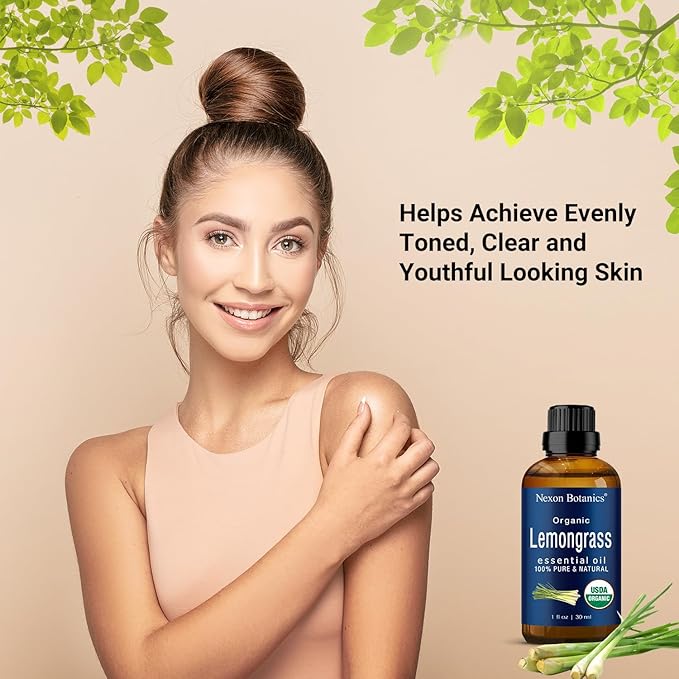 Organic Lemongrass Essential Oil 30 ml - Pure, Natural Oils for Aromatherapy, Diffusers, DIY, Candle and Soap Making Scent - Nexon Botanics