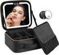 Travel Makeup Bag with LED Lighted Make up Case with Mirror 3 Color Setting Cosmetic Makeup Box Organizer Vanity Case for Women Beauty Tools Accessories Case Rechargeable