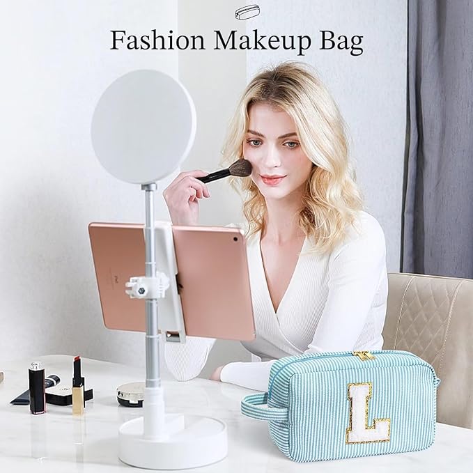 YOOLIFE Gifts for Women - Birthday & Graduation Gifts, Mother's Day & Teacher Appreciation, Personalized Initial Blue Makeup Bag