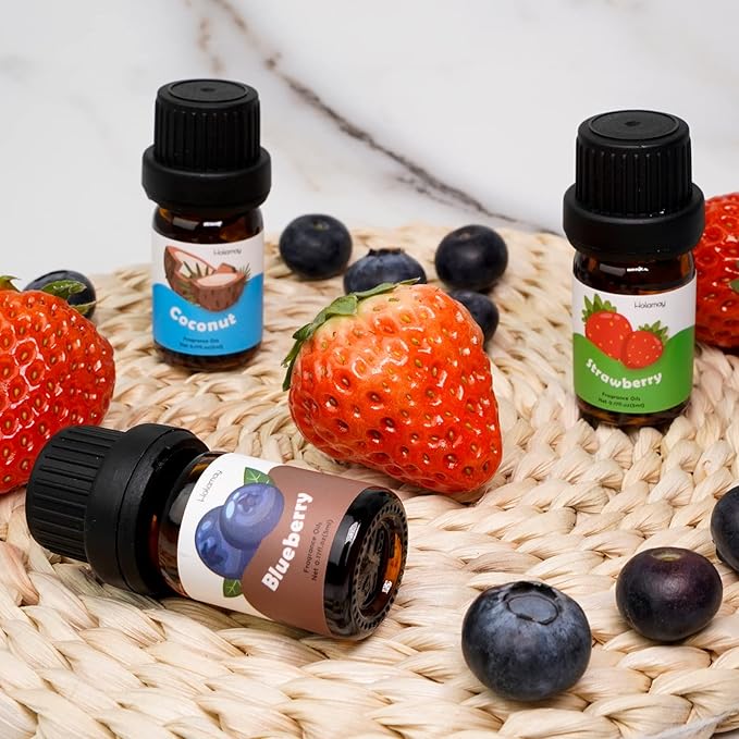 Fruity Fragrance Oil for Candle & Soap Making, Holamay Premium Fruit Essential Oils, 10 x 5ml - Coconut, Strawberry, Mango, Pineapple and More Diffuser Oil Scents, Summer Aromatherapy Oils Set