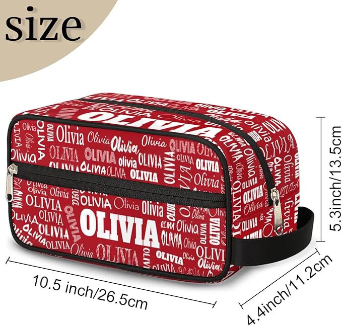 Custom Makeup Toiletry Bag, Personalized Red Travel Cosmetic Organizer Case Portable Bag with Zipper