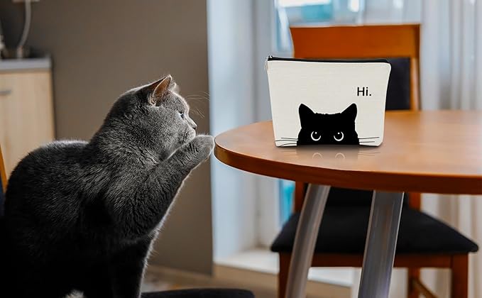 Cute Cat Makeup Bag, Kitty Cosmetic Zipper Travel Toiletry Bag, Black Cat Gifts for Women & Teen Girls