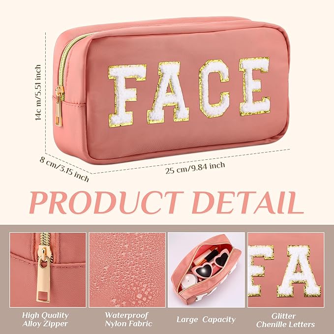 Remerry 4 PCS Nylon Cosmetic Bags Waterproof Spacious Travel Makeup Organizer for Women Chenille Letter Preppy Zipper Pouch Face Stuff Skin Hair Organizer Gift(Multicolor)