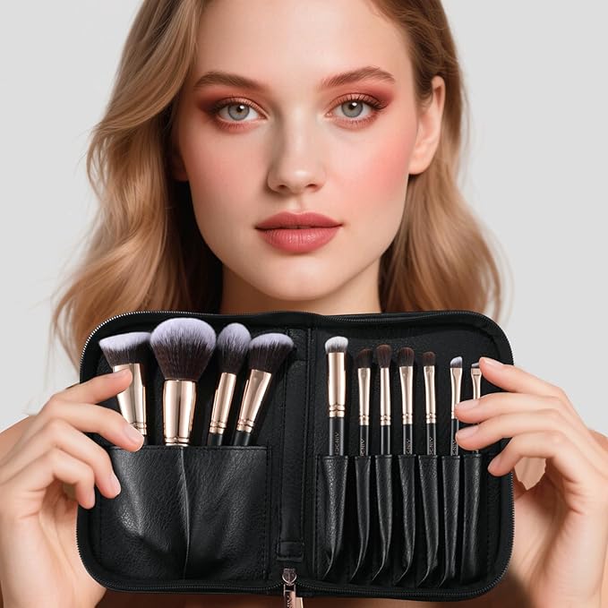 Makeup Brush Set with Black Travel Case -Premium Soft Synthetic Foundation, Contour & Eyeshadow Brushes for Liquid,Cream & Powder Blending Professional MUA Make Up Kit 11PCS