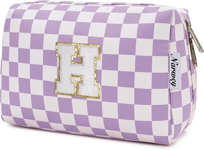 Narwey Birthday Gifts for Women Teen Girls Kids Personalized Initial Makeup Bag Monogram Preppy Cosmetic Bag Trendy Stuff 6 8 10 11 12 13 14 16 18 Years Old Travel Toiletry Bag (Purple Letter H)