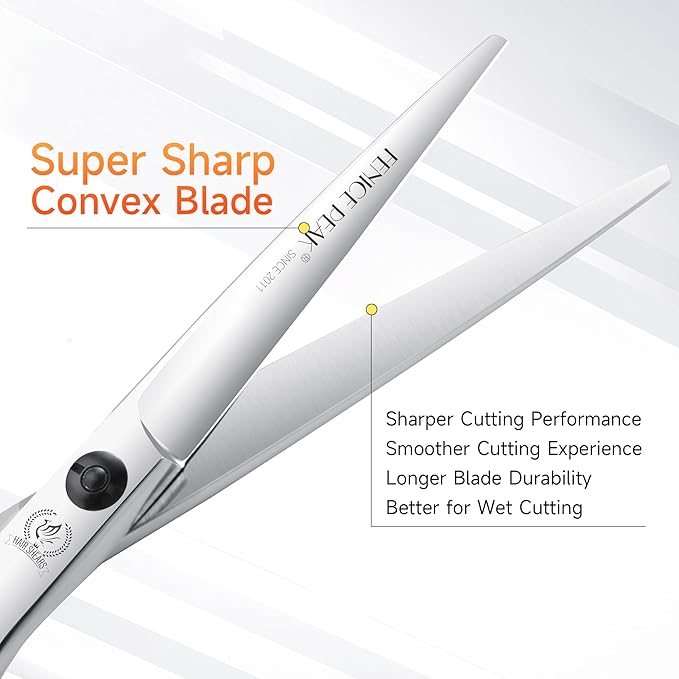 Fenice Peak Professional Straight Hair Cutting Scissors 5.5'' Barber Haircut Shears with Sharp Razor Edge 440C Hair Scissors with Ergonomic Design for Salon and Home User.