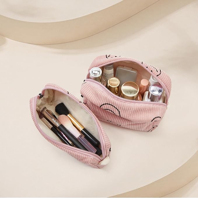 Makeup bag set small Cosmetic bag for women purse Corduroy Organizer with interior Pockets,cute Pencil zipper Pouch travel Toiletry Bag with handle(Tulip Red)
