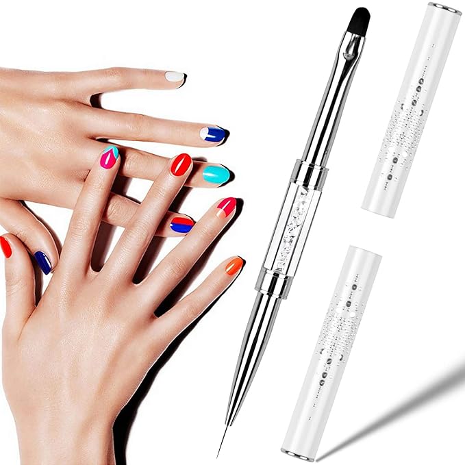 1Pcs Dual-ended Nail Design Brush Rhinestone Handle UV Gel Nail Brush Professional Nail Art Tools