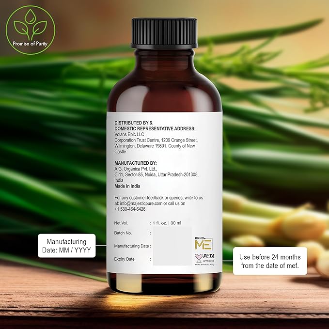Majestic Pure Lemongrass Essential Oil with Glass Dropper - 1 Fl Oz - 100% Pure and Natural Lemongrass Oil - Premium Grade Essential Oils for Diffuser, Aromatherapy, Soap and Candle Making