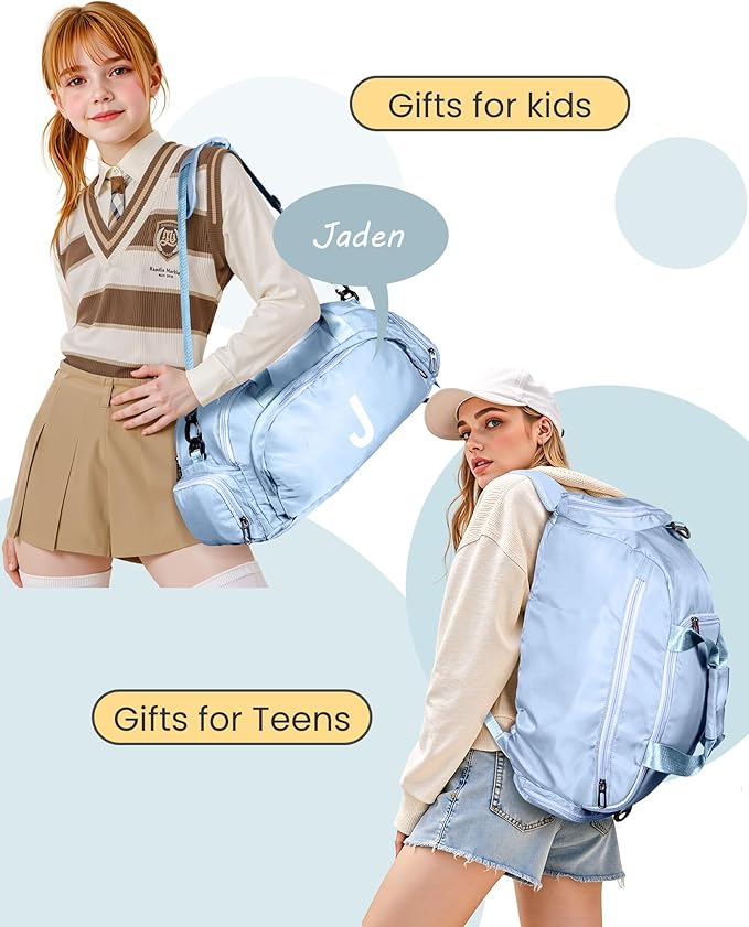 Gifts for Teenage Girls, Initial Gym Bags with Shoe Compartment, Dance Bag for Girls, Monogram Kid Overnight Bags, Easter Christmas Gift for Daughter Niece Granddaughter (Letter C)
