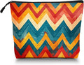 Cosmetic Bags Travel Makeup Toilet Case Waterproof Pouch for Women Girls 6.7X9.45inches - Zigzag Pattern in Warm And Cool Tones