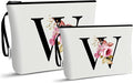 Vavabox A-Z Personalized Makeup Bag, Birthday Gifts for Women Mom, Gifts for Best Friend, Bride Bridesmaid Cosmetic bag (W, 03-White Set)