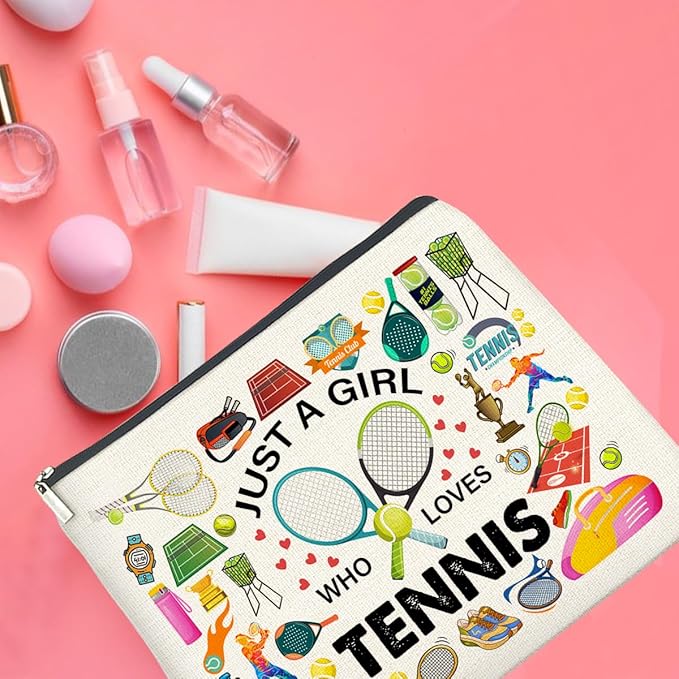 Tennis Gifts Makeup Bag Tennis Lover Gifts for Girls Women Tennis Lover Cosmetic Bag Tennis Team Gifts Just a Girl Who Loves Tennis Zipper Makeup Pouch