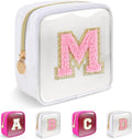 Personalized Initial Letter Clear Preppy Makeup Bag,Mini Nylon Chenille Letter Cosmetic Bag Cute Zipper Pouch Purse for Teen Girls,Portable TSA Approved Beach Travel Essentials Bag Gift for Women,M