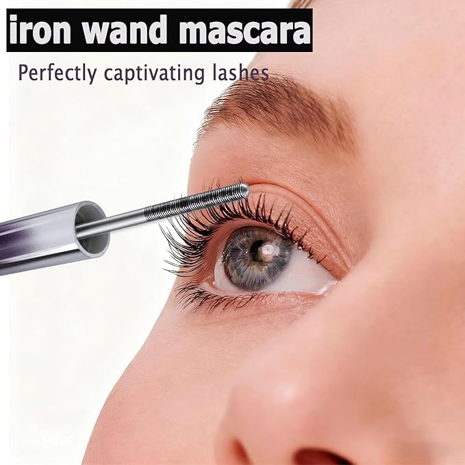 2 PCS Iron Wand Mascara, Metal Wand Mascara, 3D Curling Metal MascaraWand, Clump-Free, Waterproof & Smudge-Proof Formula For Naturally Long, Thick Lashes