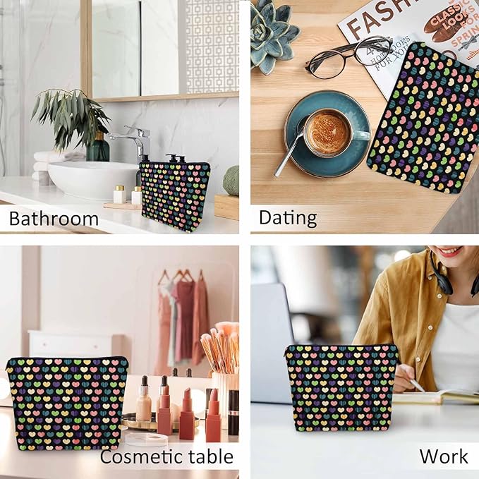 Makeup Bag Heart Makeup Bags For Purse Pouch, Colorful Love Hearts Travel Toiletry Bag Cosmetic Bag Makeup Bags Flax Makeup Organizer Bag Pencil Pouch For Man Woman