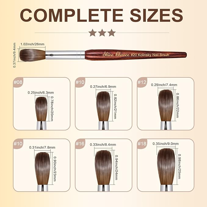Acrylic Nail Art Brush Size 20, 100% Pure Kolinsky Hair Oval Nail Brush for Acrylic Application, Professional Nail Extension Manicure Tool Striping Nail Drawing Pen for DIY Home Salon