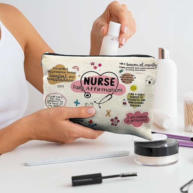 Nurse Makeup Cosmetic Bags - Women's Appreciation & Graduation Gift with Daily Affirmations