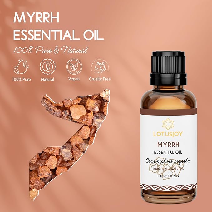 Frankincense and Myrrh Essential Oil, 100% Pure Natural, for Diffuser, Skin Care, Meditation, and Relaxation, Combo Set with Roller Bottle - 2 Oz