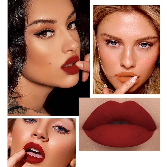 12Pcs Makeup Matte Lipstick Lip Kit, Classic Nudes & Bold Reds Lipstick Set, Non-Stick Cup Not Fade Liquid Lipstick Waterproof Long Lasting Durable Nude Lip Gloss, labiales mate 24 horas originale