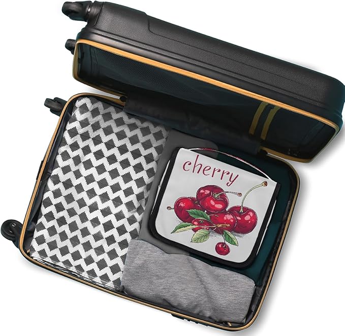 Travel Toiletry Bag for Women & Men Modern Fruit Cherry Hanging Cosmetic Organizer Portable Waterproof Makeup Case Make Up Bag with Compartments Travel Essentials for Bathroom Shower