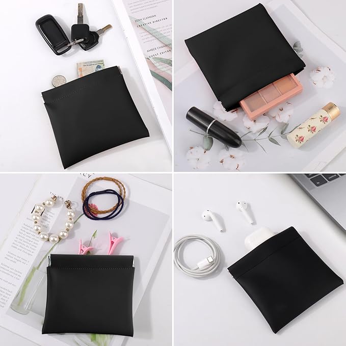 BUSOHA 3 Pack Small Makeup Bag for Purse - Mini Portable Cosmetic Bags for Women, Coin Purse Lipstick Cosmetic Accessories Organizer, Small Travel Kit Storage Pouch (Black)