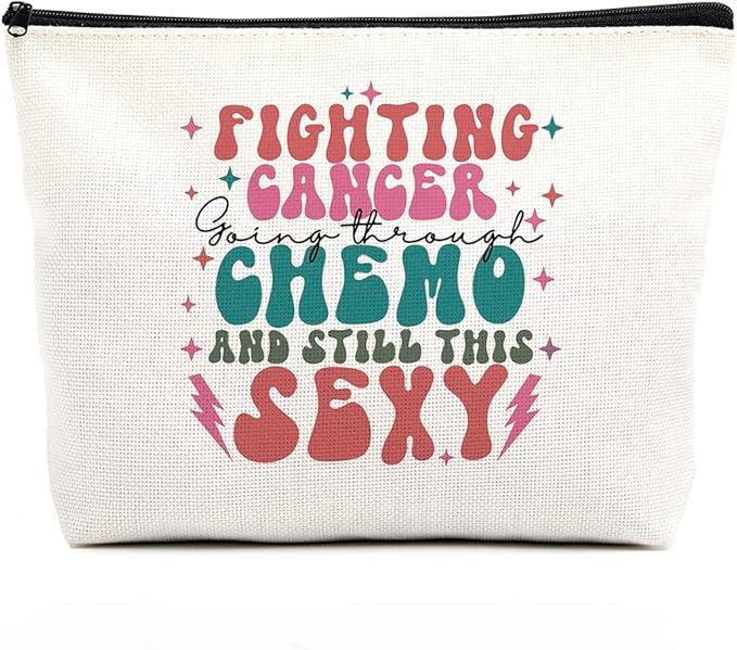 Makeup Bag Cancer Gifts for Women Funny Chemo Cancer Survivor Cancer Fighter Cancer Warrior Gifts for Her Cancer Patient Friends Inspirational Breast Cancer Awareness Toiletry Bag Zipper Pouch