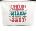 Makeup Bag Cancer Gifts for Women Funny Chemo Cancer Survivor Cancer Fighter Cancer Warrior Gifts for Her Cancer Patient Friends Inspirational Breast Cancer Awareness Toiletry Bag Zipper Pouch