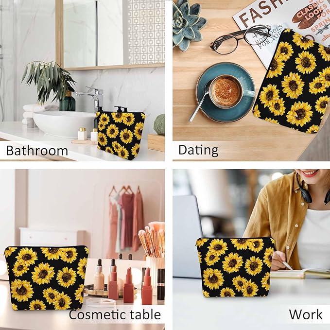 Sunflower Cosmetic Bags For Women, Blossom Sunflowers Yellow Roomy Makeup Bag Toiletry Bag Accessories Organizer Storage Bags Makeup Pouch For Travel Business Gym Camping Bathroom