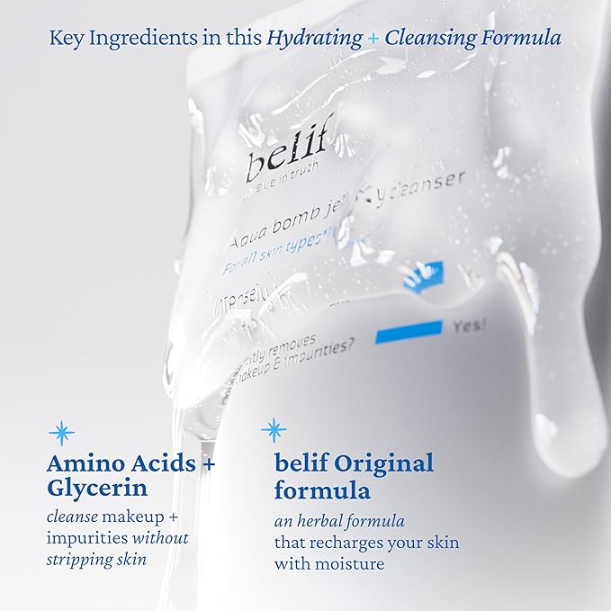 belif Jelly Hydrating Deep Cleanser – Low pH Mild & Gentle Gel-to-Foam Face Wash for Daily Deep Pore Cleansing, Hydrating and Refreshing for All Skin Types, Korean Skincare, 5.41 fl.oz