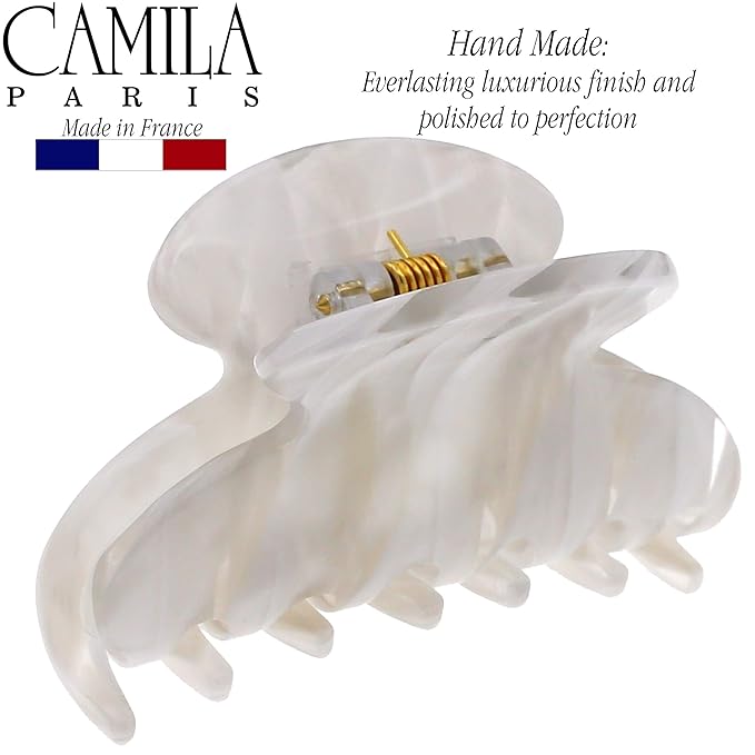 Camila Paris CP3065 French Hair Clip for Women, Handmade, White, Small, Girls Hair Claw Clips Jaw, Durable Styling Hair Accessories for Women, Strong Hold No Slip Grip, Made in France
