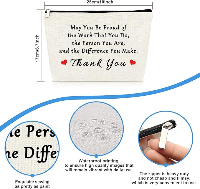 Thank You Gift for Women Makeup Bag Inspirational Appreciation Gift for Employee Volunteer Social Worker Nurse Teacher Friends Thanksgiving Graduation Birthday Gifts Cosmetic Bag Travel Pouch