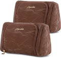 Cosmetic Bag Travel Makeup Bag Large Capacity Small Travel Zipper Pouch Makeup Organizer Bag for Women (Brown-2 Pack)