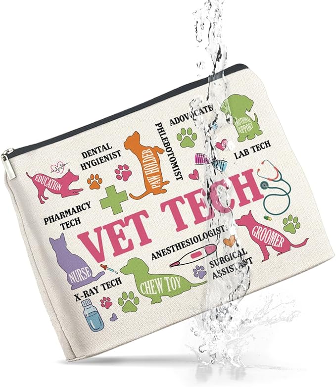 Vet Tech Gifts Veterinary Technician Makeup Bag Best Veterinarian Gifts for Woman, Funny Vet Tech Gift Cosmetic Bag Zipper Makeup Pouch