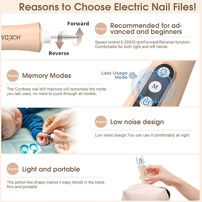 Professional Manicure Pedicure Kit, Cordless Electric Nail Drill with 360° LED Light&10 Speeds&Memory Mode, Pedicure Tools for feet, Hand Foot Care Nail Drill for Thick Nail Toenail Cuticle, Pink