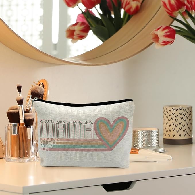 Mama Makeup Bag, Mom Gifts Cosmetic Bags for Women, Mama Makeup Zipper Pouch, Mama Mom Gifts from Daughters Sons, Mother's Day Gifts for Mom