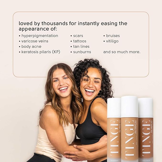 Tinge Tint Body Makeup, Lasts Up to 48 Hours, Medium Coverage Cream With Amino Acids, Hyaluronic Acid & Lysine, Semi Matte Finish, Water & Transfer Resistant, 3.38 Fl Oz - Deep Neutral