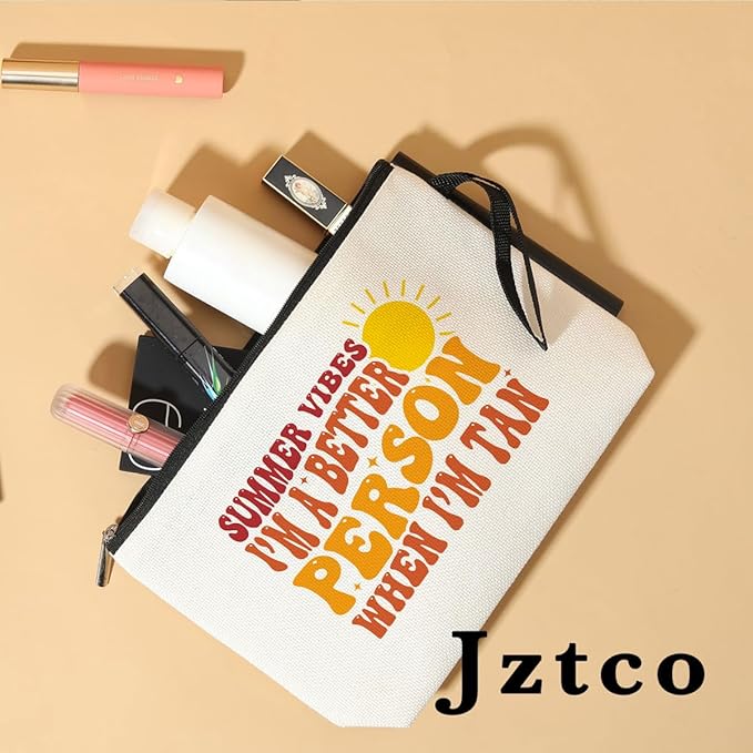 Jztco Summer Cosmetic Bag Beach Accessories Sunshine Inspirational Gifts for Beach Lovers Women Girls Coworker Grandma Sisters Mom Mothers Day Graduation Birthday Friendship Gifts Vacation Makeup Bag