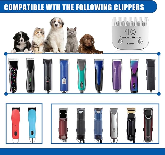 10# Detachable Pet Dog Grooming Clipper Ceramic Blade,Compatible with Andis Size 10 Cut Length 1/16"(1.5mm),Compatible with andis/wahl/Oster Dog Clippers 3PCS