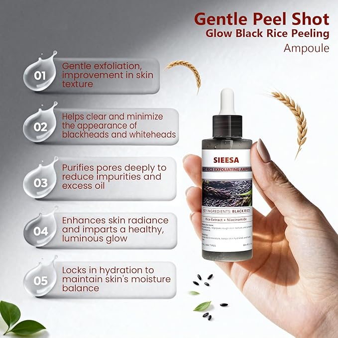 Peel Shot Glow Black Rice Peeling Ampoule, Rice Extract Exfoliating Serum Dead Skin Care for Face and Body Scrub, Gentle Skincare, Pore Refiner & Deep Hydration for All Skin Types（80ML/2.71 Fl Oz）