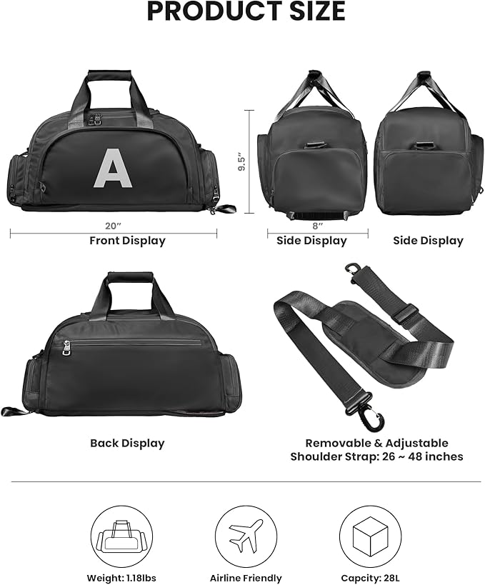 10 Year Old Boy Birthday Gifts, Initial Gym Bags with Shoe Compartment, Dance Bag for Girls, Monogram Kid Overnight Bags, Travel Duffle Tote-Perfect for Sport Outdoor (Letter B)